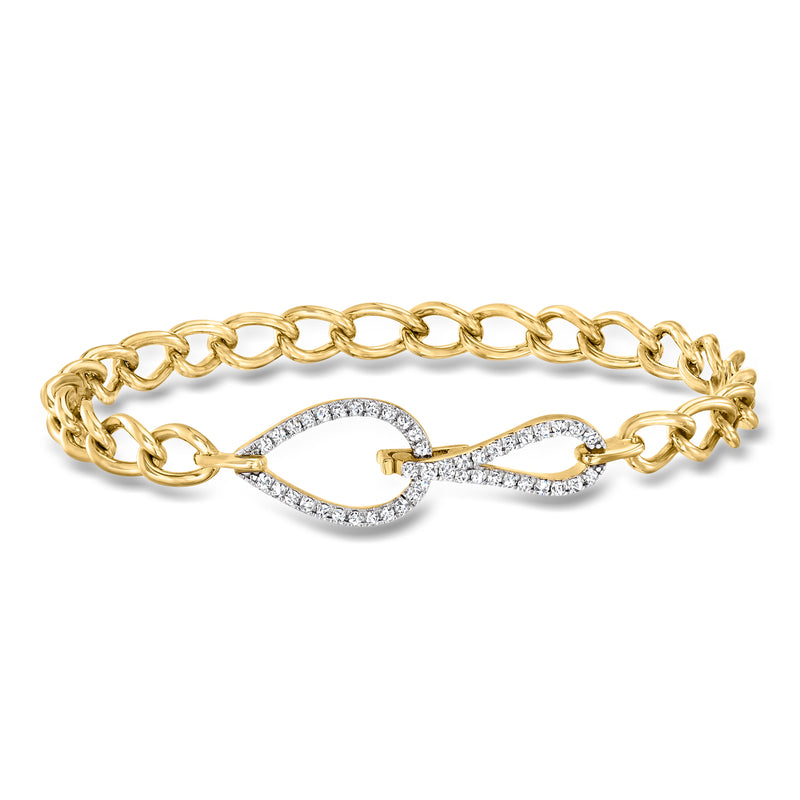 Curb-link bracelet with pavé diamond teardrop clasp in 18kt gold over sterling
