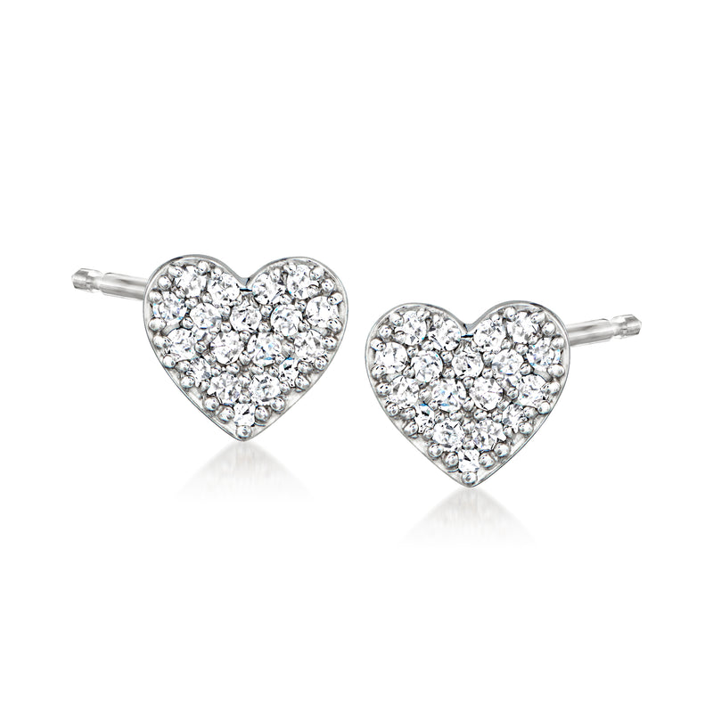 14kt white gold heart-shaped diamond pave stud earrings, post style