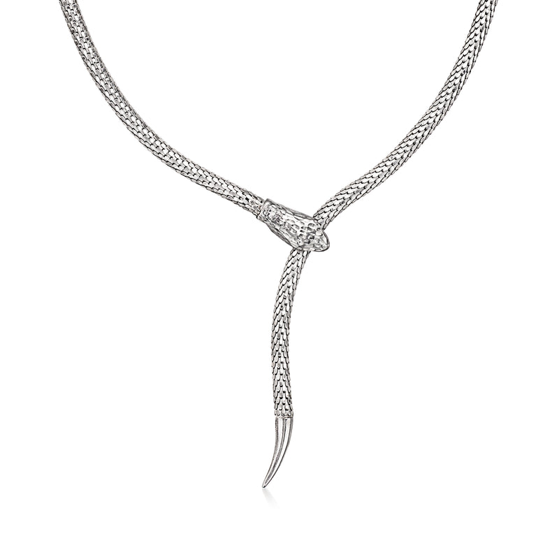 Adjustable sterling silver snake necklace with pointed tail pendant and mesh chain