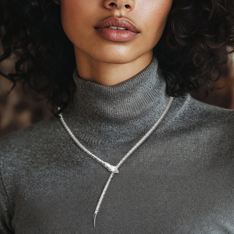 Sterling silver snake necklace with pointed tail pendant and adjustable chain length