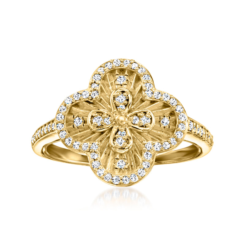 18kt gold over sterling clover diamond ring with round pave stones