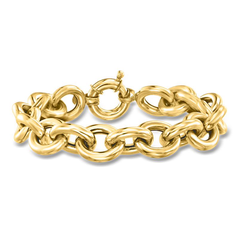 Yellow gold cable-chain bracelet with oval links and circular clasp