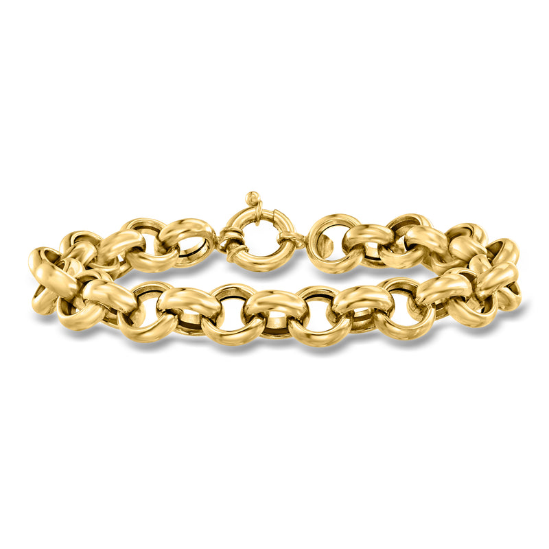 14kt yellow gold rolo-chain bracelet with open oval links and clasp