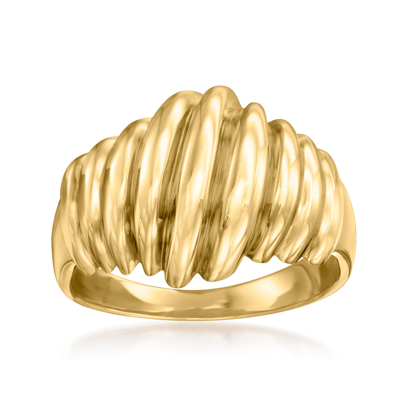 14kt yellow gold shrimp-shaped sculpted ring with ridged wave texture