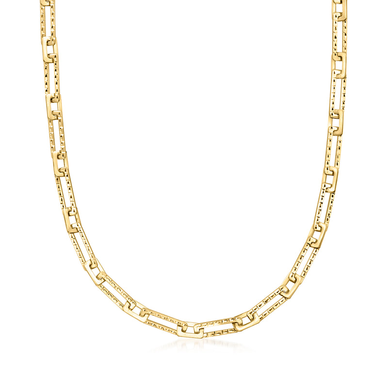 14kt yellow gold diamond-cut rectangular link necklace