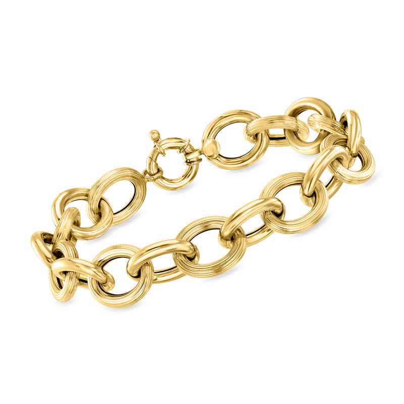 18kt yellow gold cable-link bracelet with interlocking oval and round links