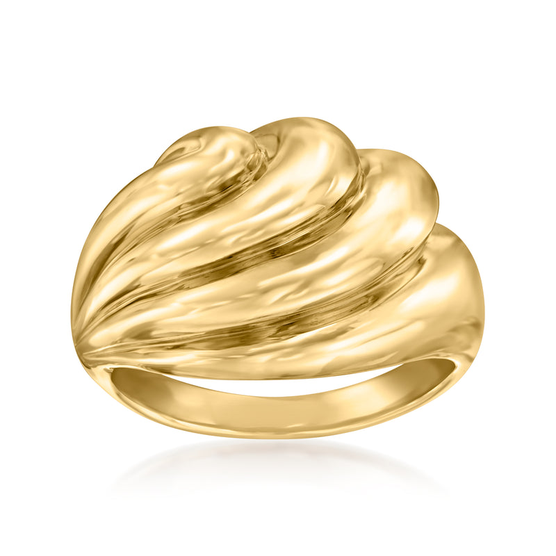 14kt yellow gold swirl dome ring with polished raised twisted ridges