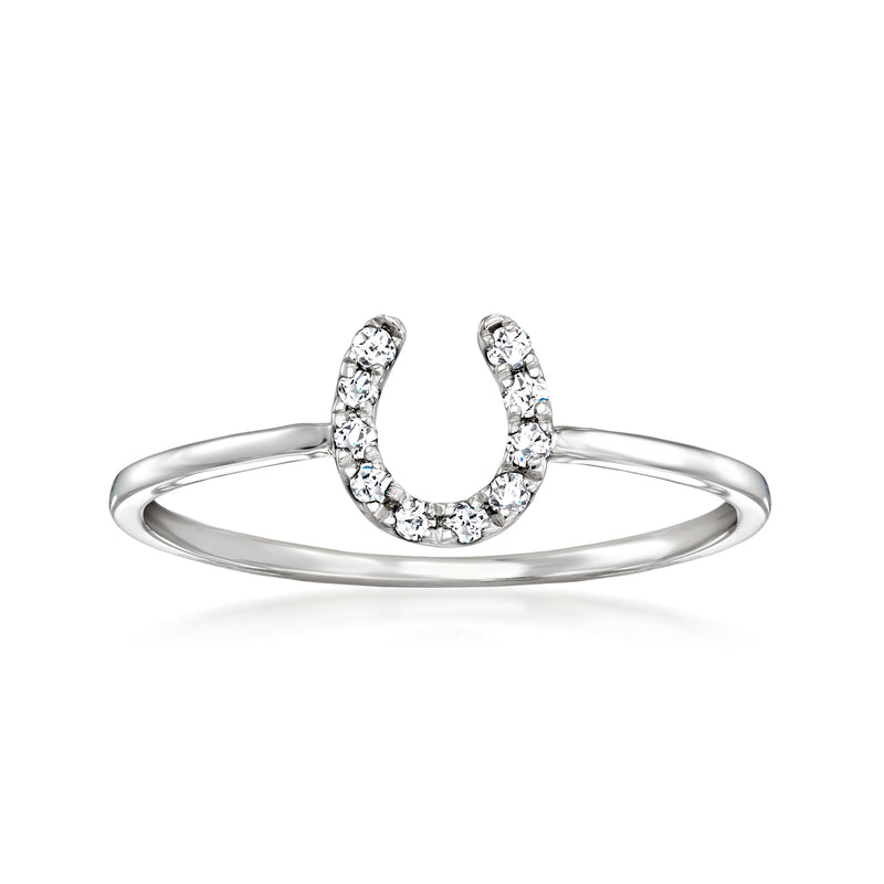 Sterling silver diamond horseshoe ring with open U-shaped front