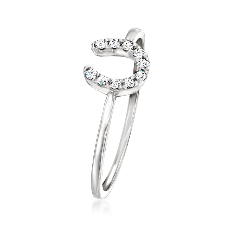 Sterling silver diamond horseshoe ring with open loop design