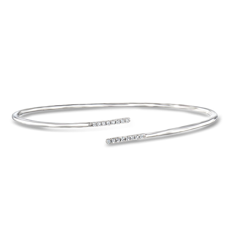Sterling silver bypass bangle bracelet with two diamond-accented bar details
