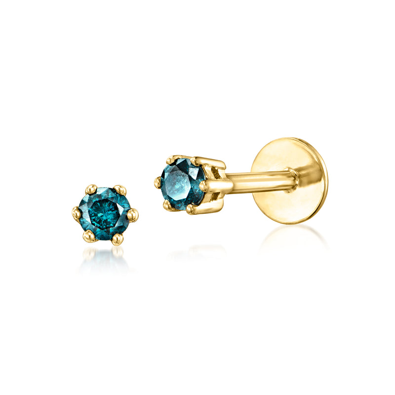 14kt yellow gold stud earrings with blue gemstone round centers
