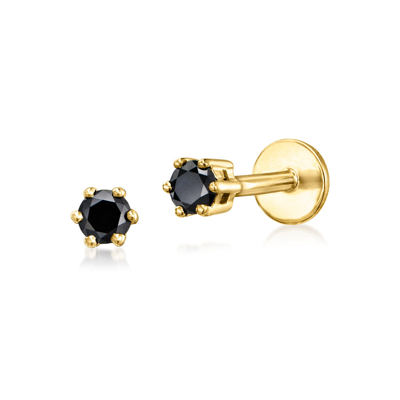 14kt yellow gold flat-back stud earrings with black diamond center