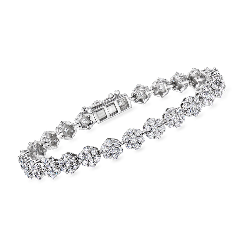 14kt white gold diamond floral cluster tennis bracelet with sparkling link details