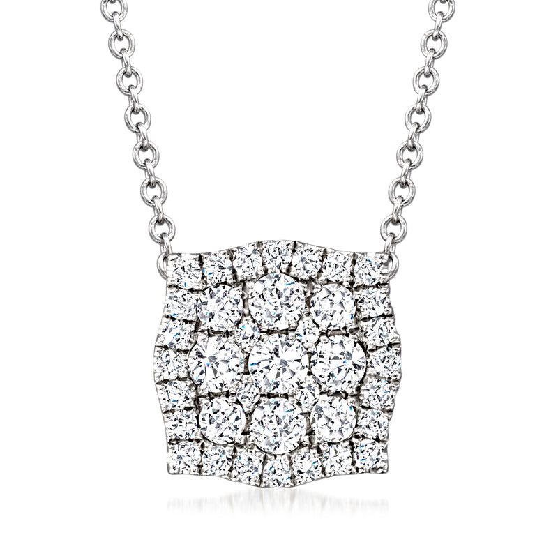 14kt white gold diamond mosaic square cluster pendant necklace, prong-set stones