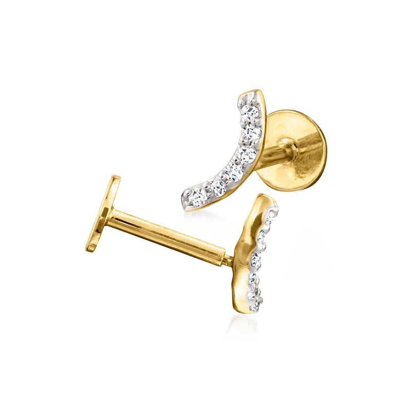 Curved bar diamond stud earrings with 14kt yellow gold posts and flat backs