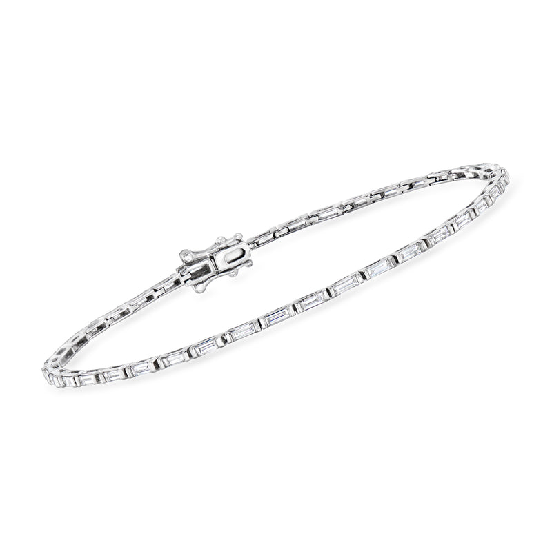 14kt white gold baguette diamond tennis bracelet with rectangular baguette stones