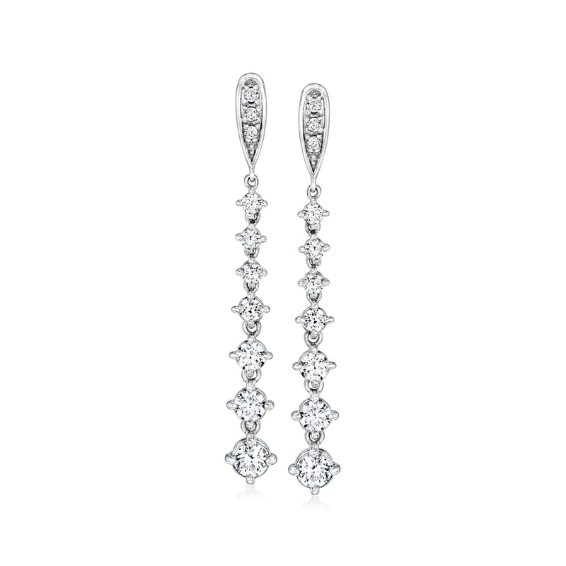 14kt white gold diamond graduated drop earrings with dangling round stones