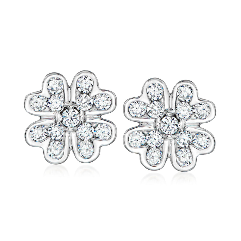 Four-leaf clover diamond stud earrings in 14kt white gold with round-cut stones