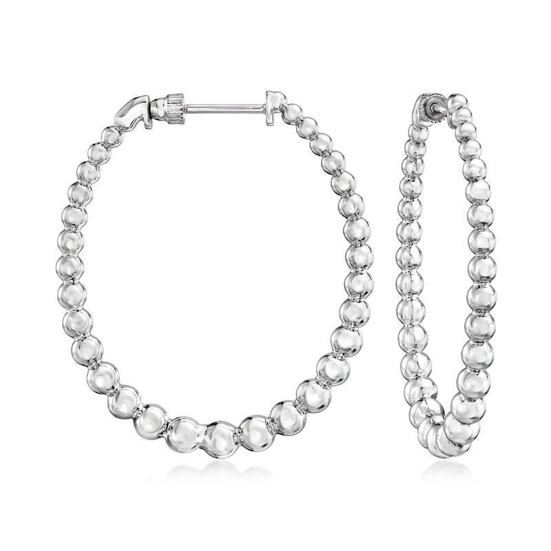 Sterling silver bead hoop earrings with round linked beads and post closure, pair