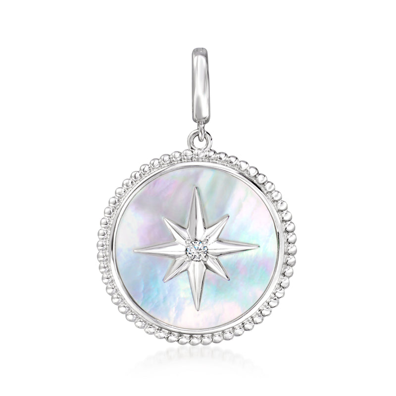 Sterling silver mother-of-pearl North Star pendant with white sapphire