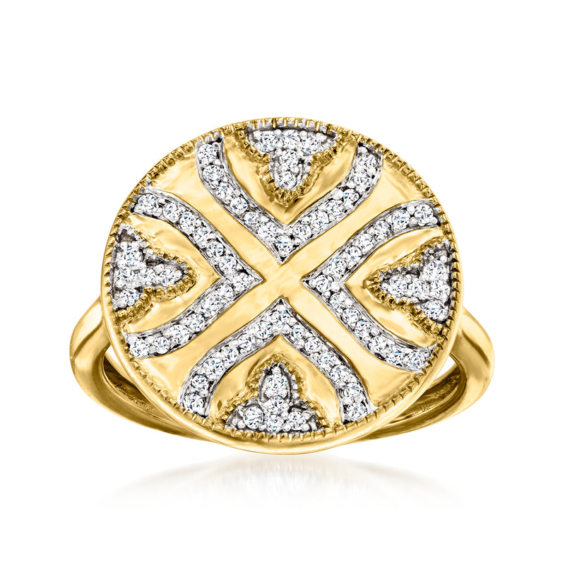Diamond medallion ring in gold over sterling with heart-shaped diamond accents