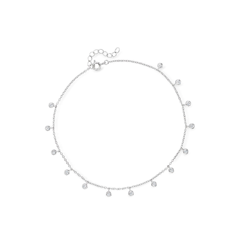 Sterling silver CZ anklet with small round crystal drop accents
