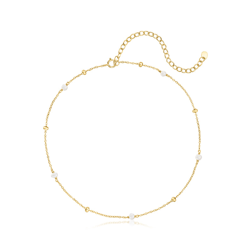 Gold over sterling choker necklace with small cultured pearls on station links