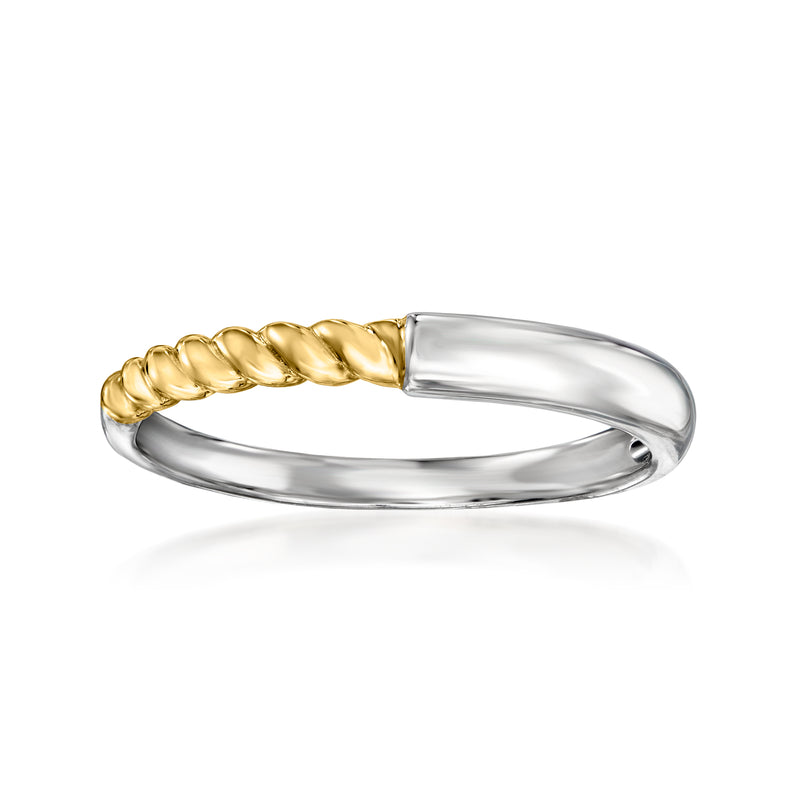 Twisted 14kt yellow gold and sterling silver ring with gold band detail