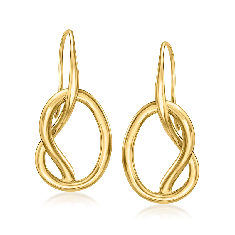 Gold over sterling knot drop earrings with circular linked loops and earwire backs