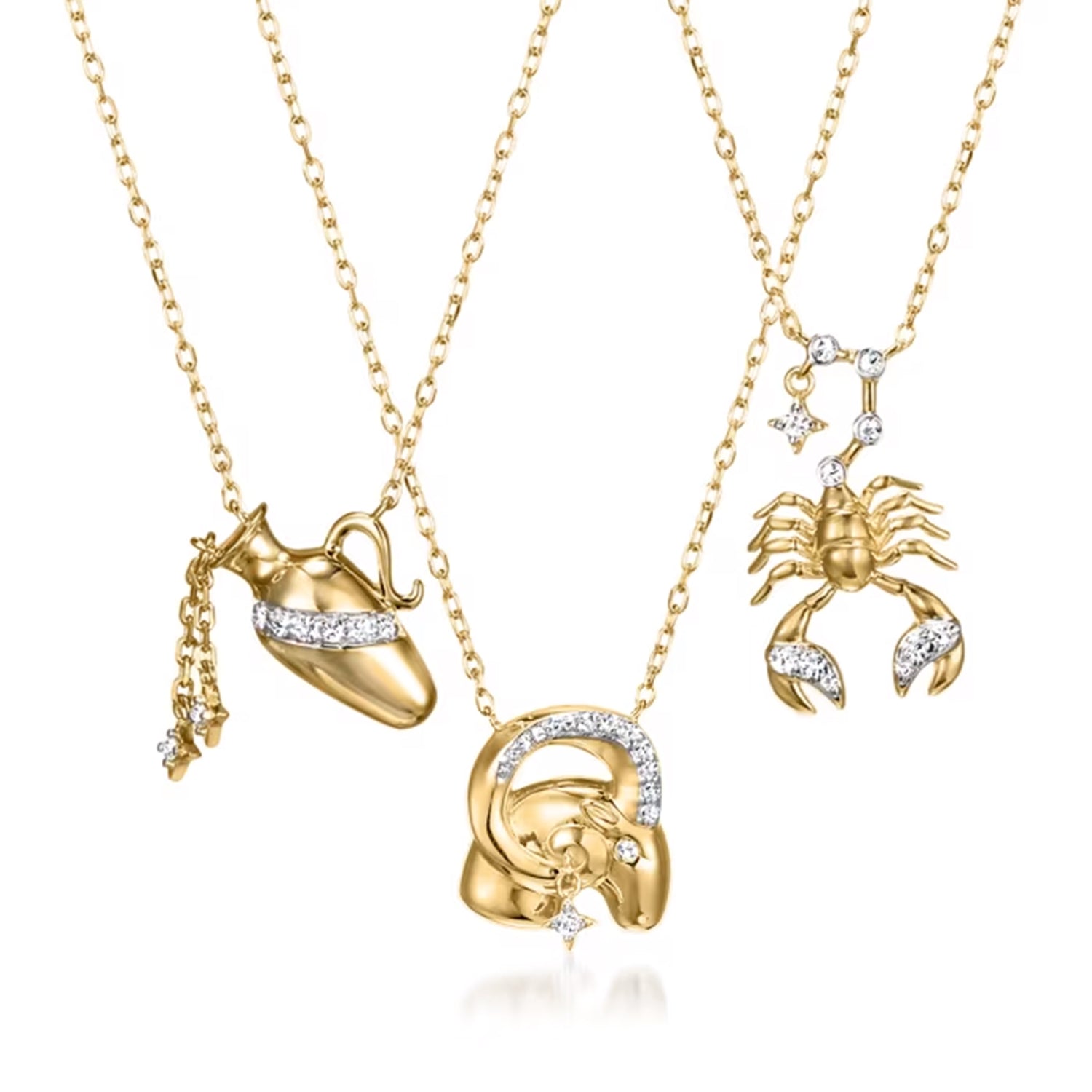 Diamond Zodiac Symbol Necklace in 18kt Gold Over Sterling