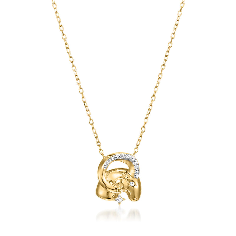 Gold zodiac pendant necklace with diamond-accented bullhead-style pendant