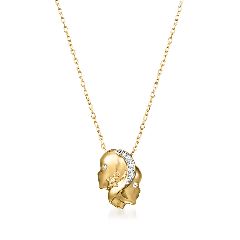 Gold zodiac pendant necklace with diamond-accented profile-face pendant