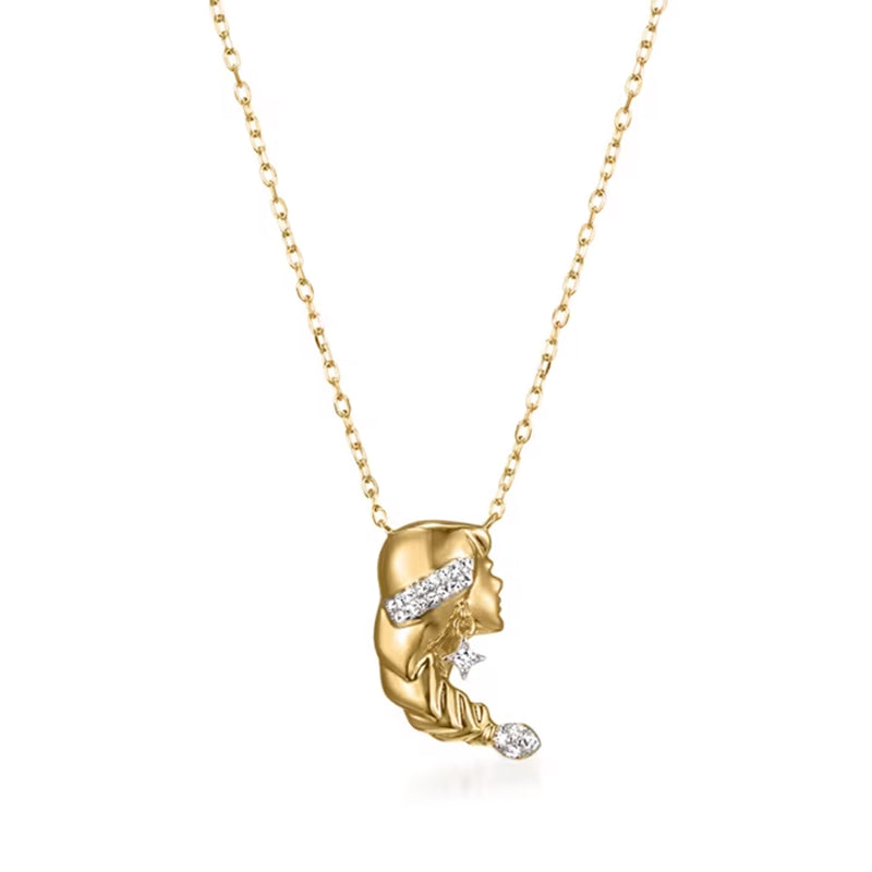 Gold zodiac pendant necklace with diamond-accented rabbit figure pendant