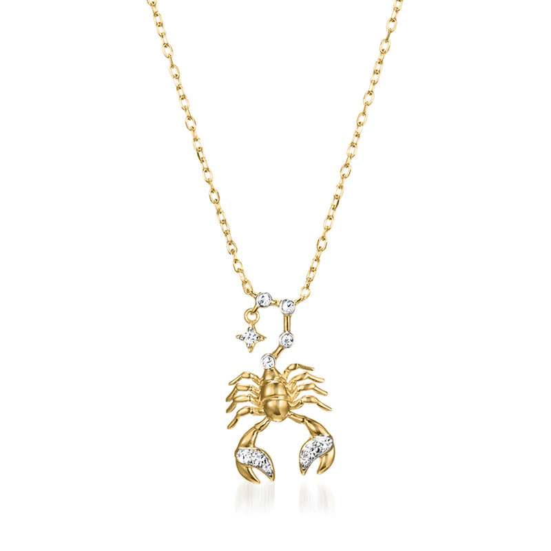 Gold over sterling zodiac crab pendant necklace with clear stone details and chain