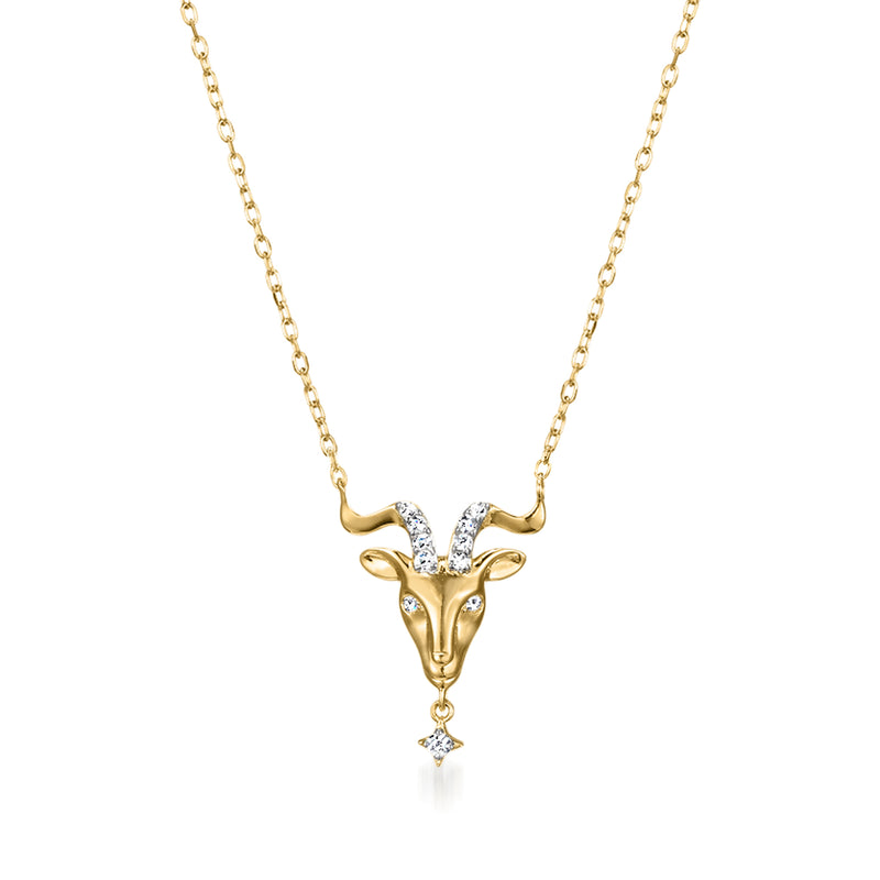 Gold over sterling zodiac bull head pendant necklace with clear stone details