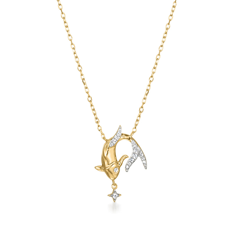 Gold over sterling zodiac cat head pendant necklace with clear stone star charm
