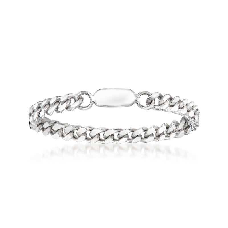 Sterling silver curb-link chain bracelet with polished oval clasp
