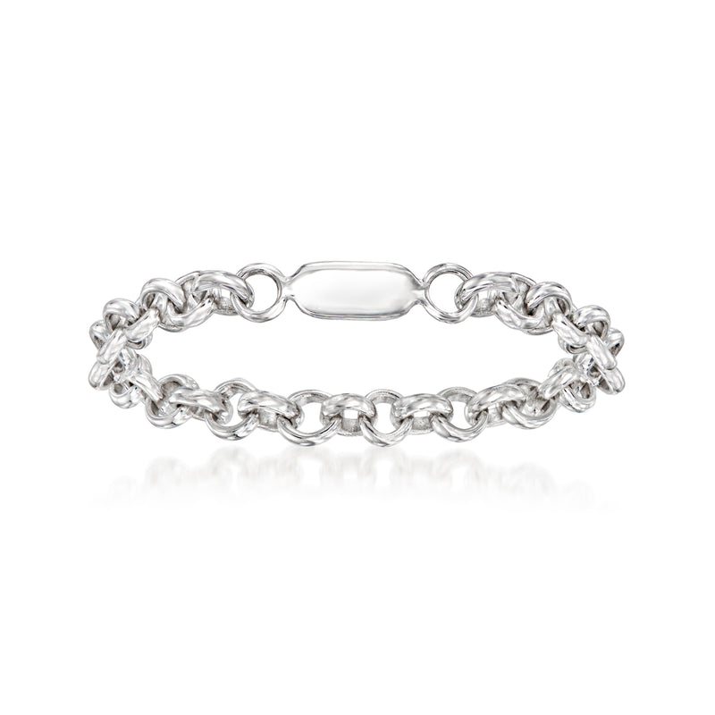 Polished sterling silver rolo-link chain ring with oval open links