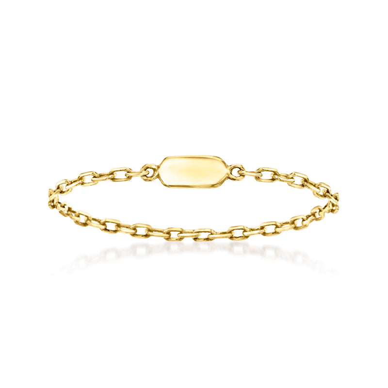 14kt yellow gold cable-chain ring with oval bezel link, shown flat