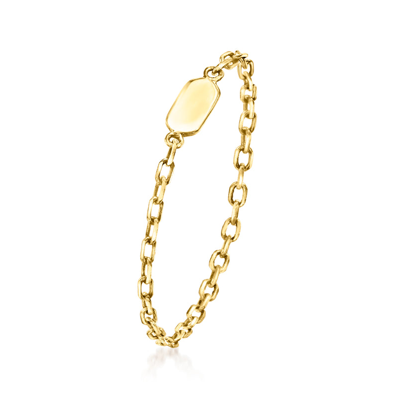 14kt yellow gold cable-chain ring with oval bezel link, side view