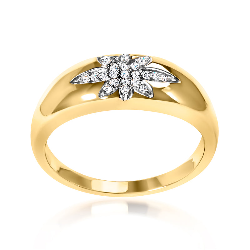 18kt yellow gold ring with diamond starburst cluster on top