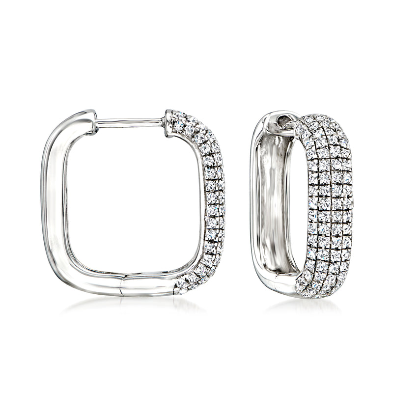 Sterling silver square hoop earrings with pave-set diamonds