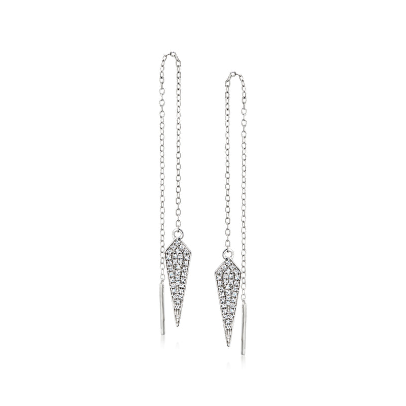Sterling silver kite-shaped diamond threader earrings with long chain drop