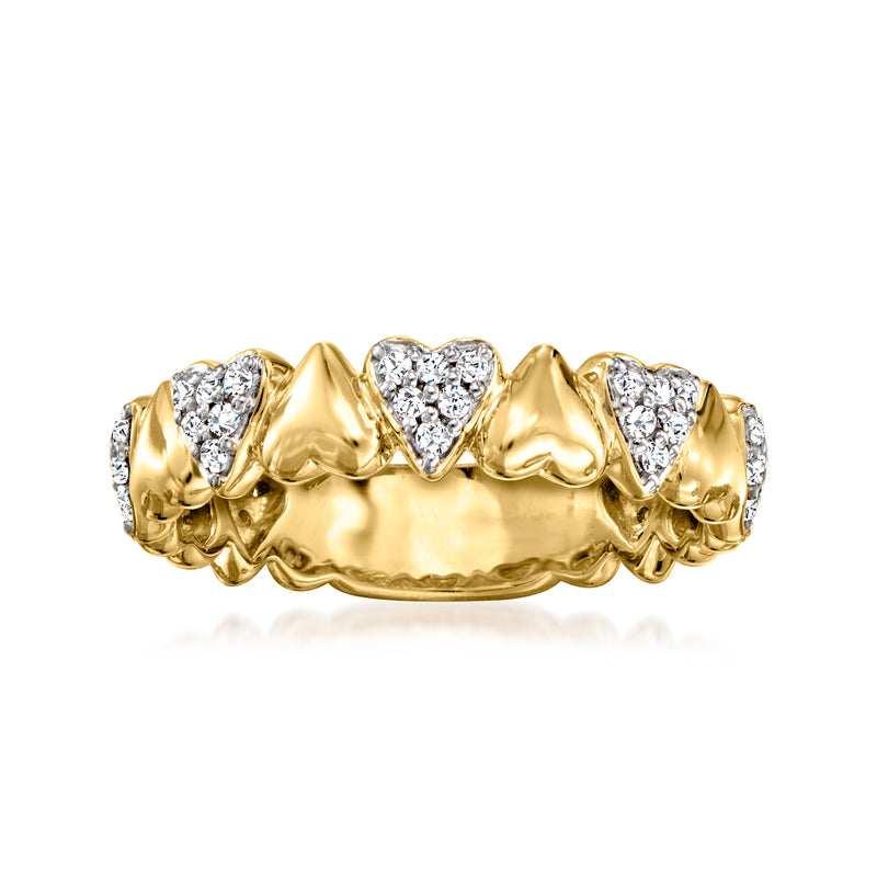 Heart-pattern diamond ring in 18kt gold over sterling with three heart-shaped stones