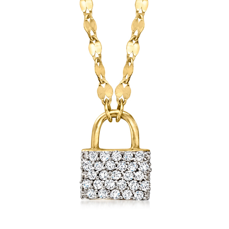 Diamond padlock necklace in gold over sterling with pavé pendant