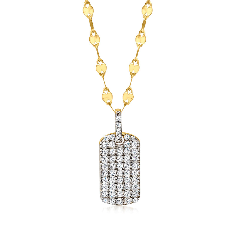 Diamond dog tag pendant necklace in gold over sterling