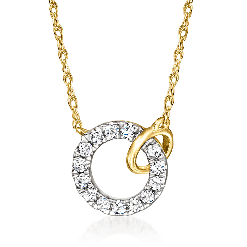 14kt yellow gold diamond interlocking-circle necklace with round diamond halo