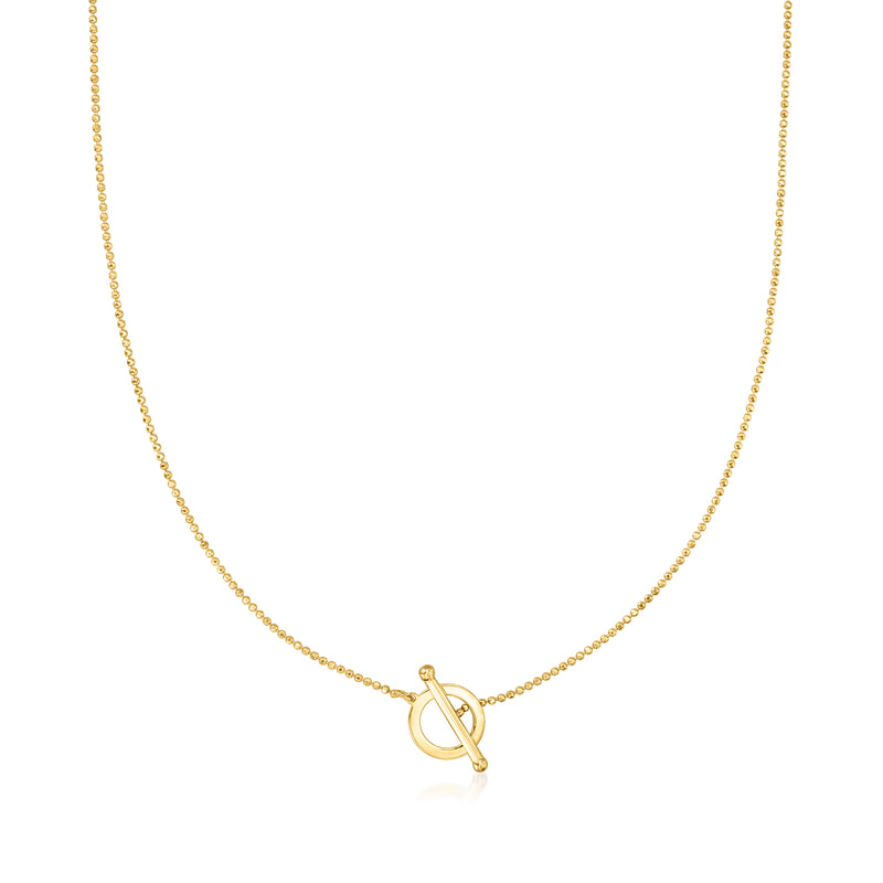 14kt yellow gold toggle necklace with oval toggle clasp at center
