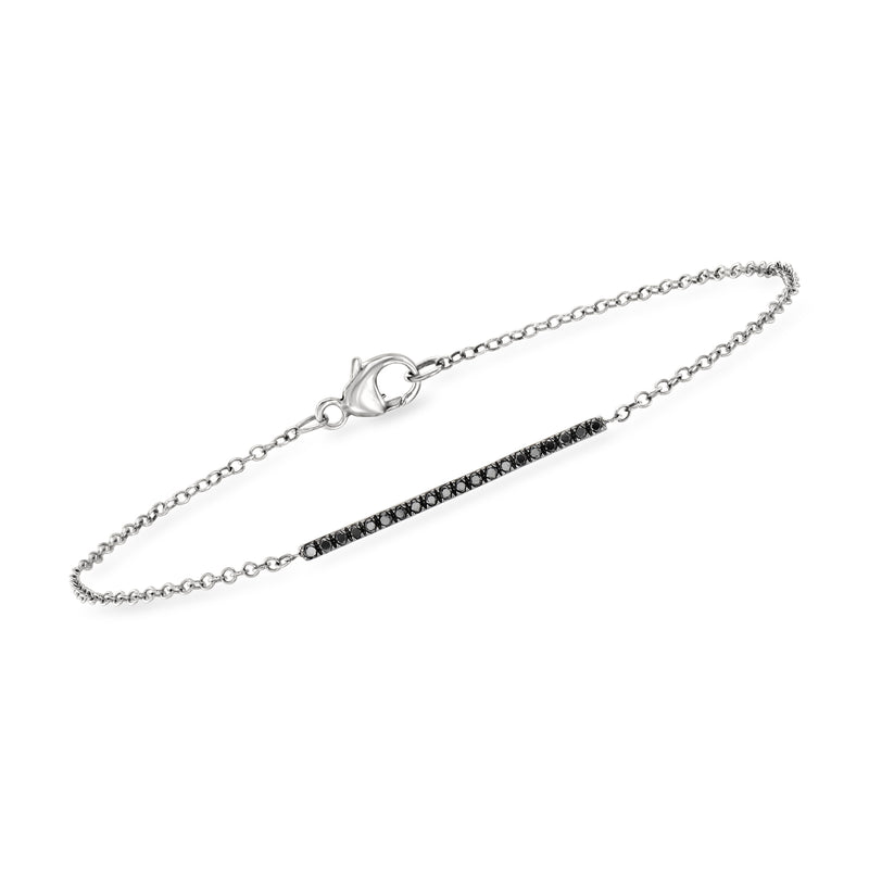 Sterling silver bar bracelet with black diamond accent, spring ring clasp