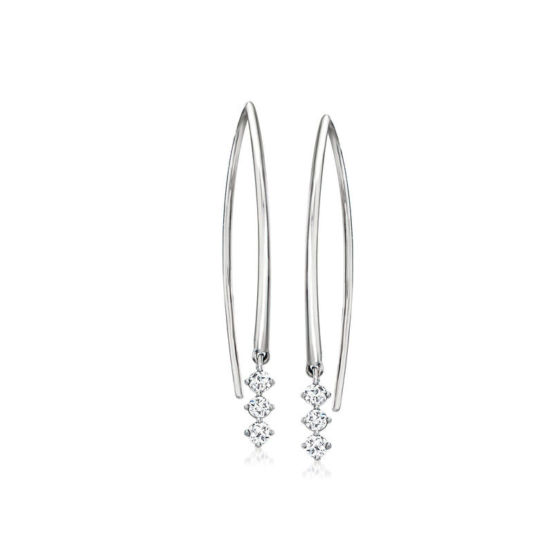 Sterling silver diamond drop earrings with hinged oval hoops and small dangle clusters